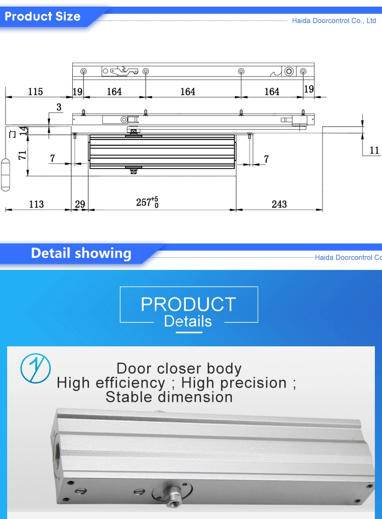 Aluminum Profile Concealed Door Closer Hotel Use Ce Standard HD 3123