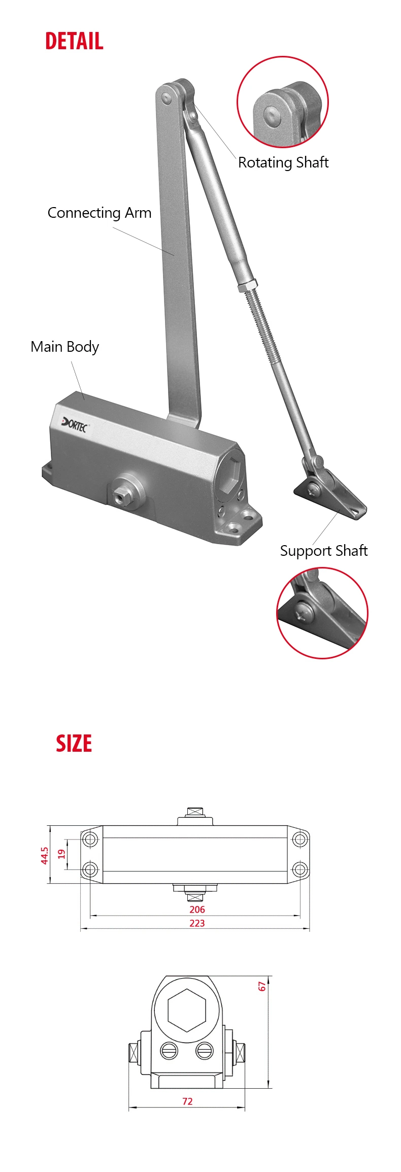 Hydraulic Power Adjustment Door Closer with Hold Open Function