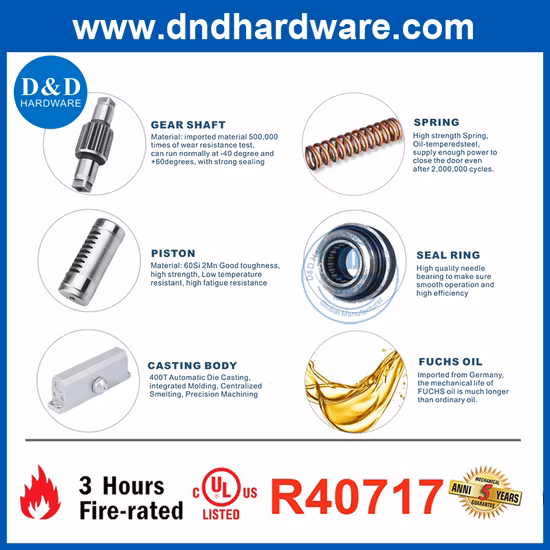 UL Aluminum Silver Finish Commercial Door Hardware Control Closer